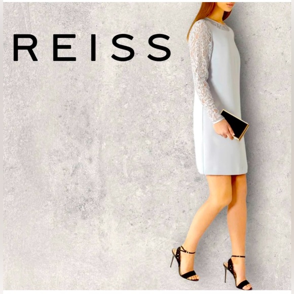 ✨⚡️💥Reiss lace sleeve zipper open exposed back shift dress Sz US 10 - Picture 2 of 14